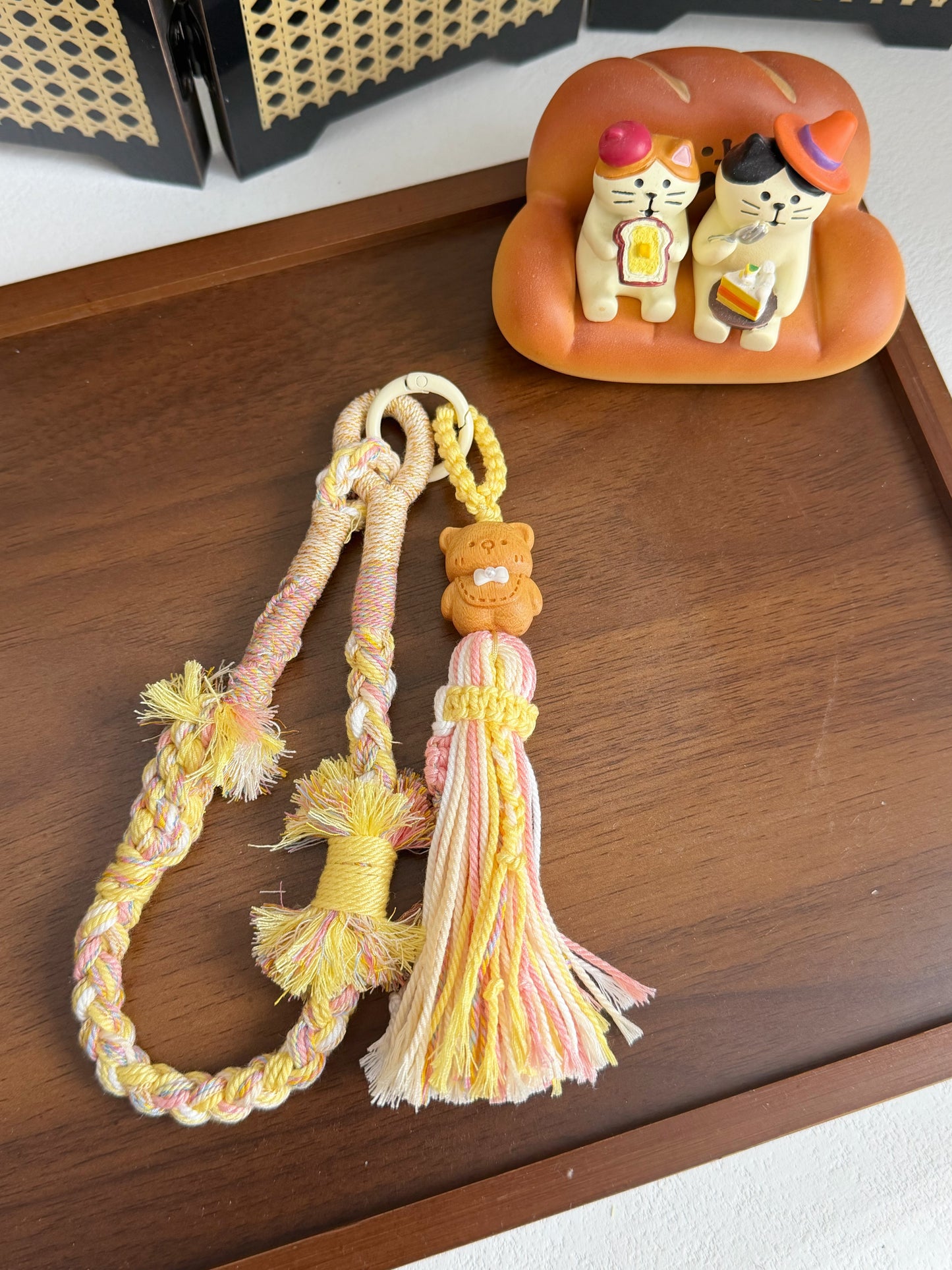 Hand-Braided Sandalwood Cute Bear Phone Charm | Natural Wooden Charm | Cute Keychain or Bag Accessory | Handmade Oriental Gift