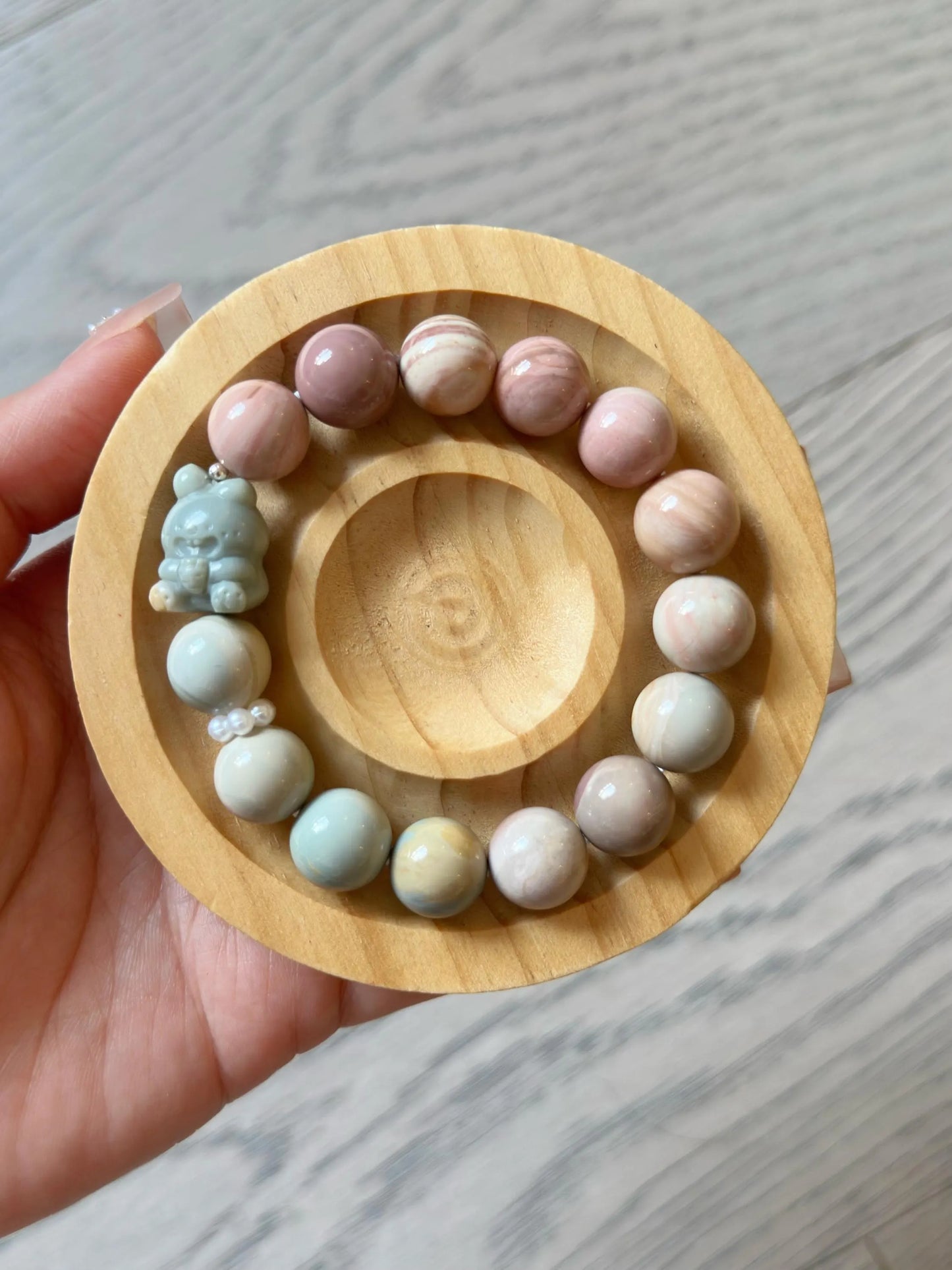 12mm Pink Blue Alashan Agate Beads Handmade Bracelet | Natural Gemstone Jewelry | Women Accessories | Gift for Her | DIY | Textured Stone